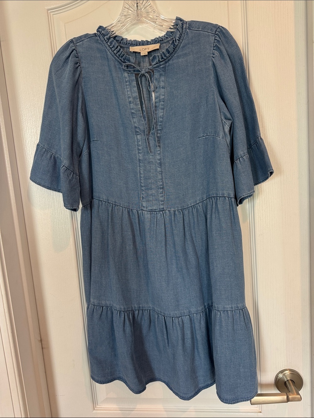 NWT - Size XS - Loft Chambray Tiered Dress in Denim Blue